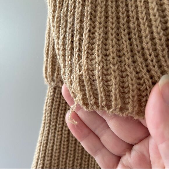 Tan Open Front Knit Cardigan Ruffle Sleeves Size Medium - Picture 5 of 5